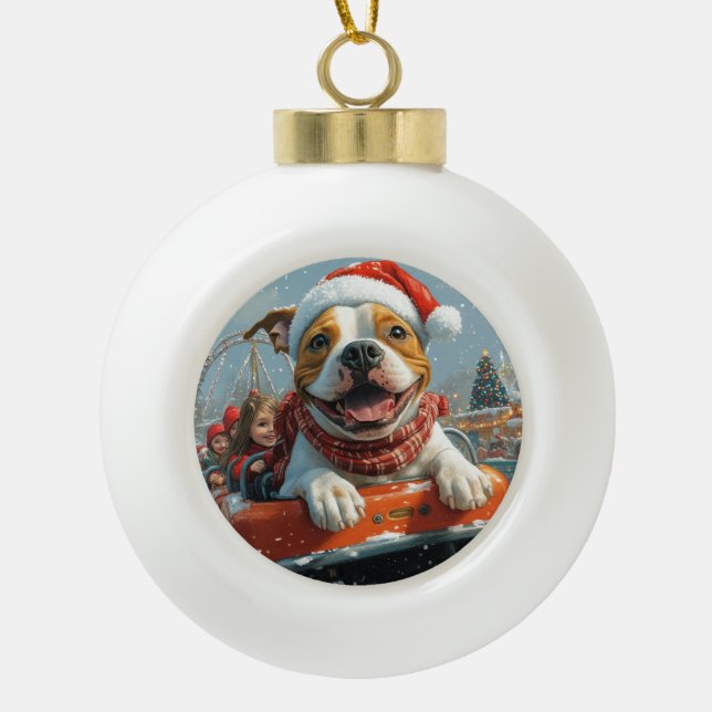 American Staffordshire Dog Christmas Ceramic Ball Christmas Ornament (Front)