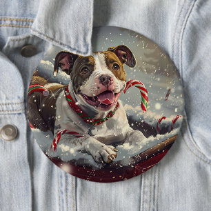 American Staffordshire Dog Christmas Festive 6 Cm Round Badge