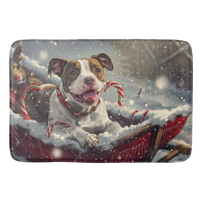 American Staffordshire Dog Christmas Festive  Bath Mat (Front)