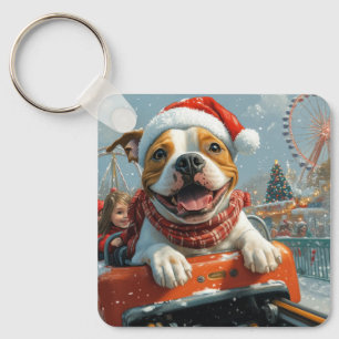 American Staffordshire Dog Christmas Key Ring