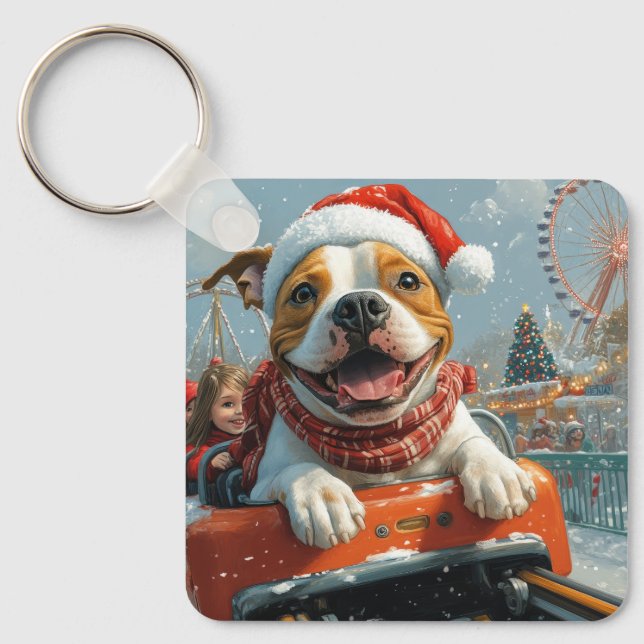 American Staffordshire Dog Christmas Key Ring (Front)