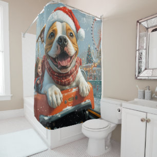 American Staffordshire Dog Christmas Shower Curtain