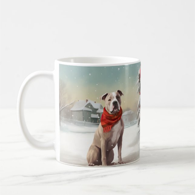 American Staffordshire Dog in Snow Christmas  Coffee Mug (Left)