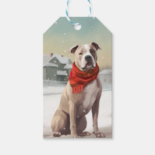 American Staffordshire Dog in Snow Christmas  Gift Tags