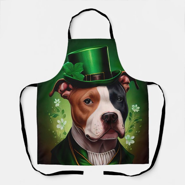 American Staffordshire dog in St. Patrick's Day Apron (Front)