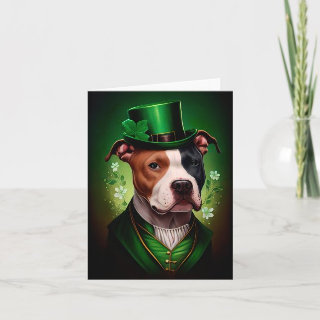 American Staffordshire dog in St. Patrick's Day Card (Front)