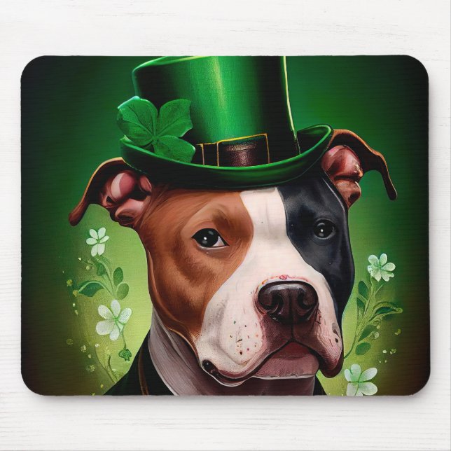 American Staffordshire dog in St. Patrick's Day Mouse Pad (Front)