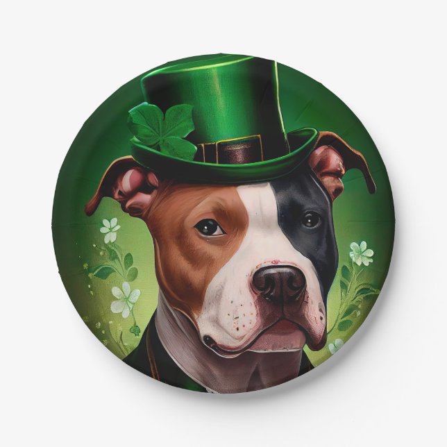 American Staffordshire dog in St. Patrick's Day Paper Plate (Front)