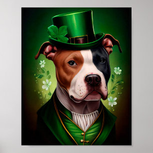 American Staffordshire dog in St. Patrick's Day Poster