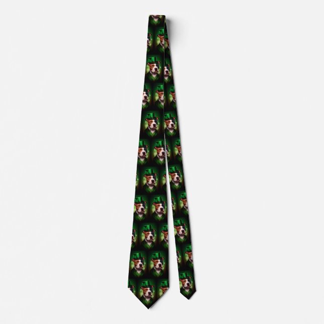 American Staffordshire dog in St. Patrick's Day  Tie (Front)