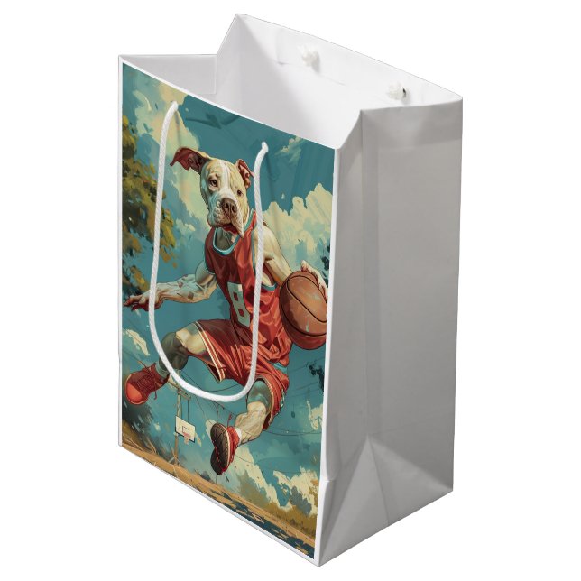 American Staffordshire Dog Playing Basketball Medium Gift Bag (Front Angled)