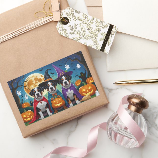 American Staffordshire Dog Pumpkin Halloween Funny Rectangular Sticker (Gifting)