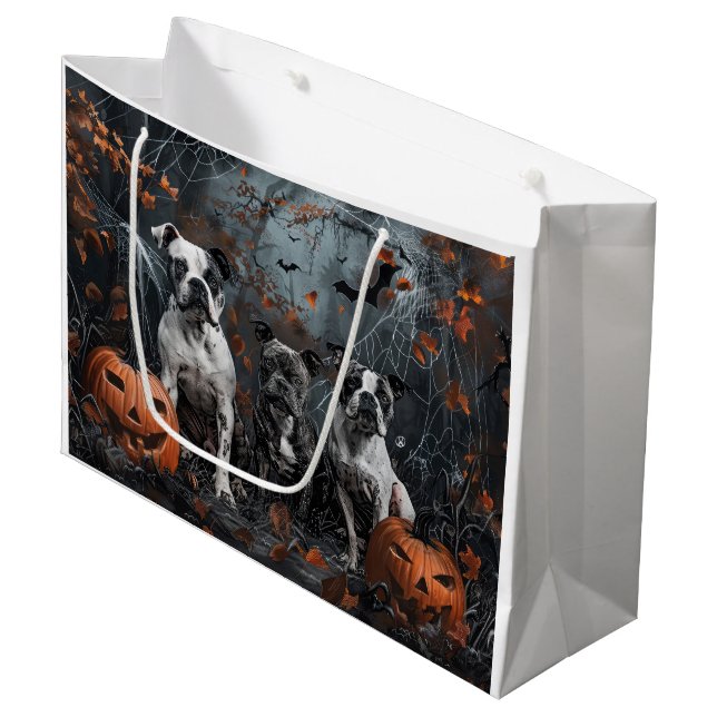 American Staffordshire Halloween Night Doggy  Large Gift Bag (Front Angled)