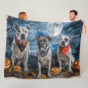 American Staffordshire Halloween Spooky  Fleece Blanket