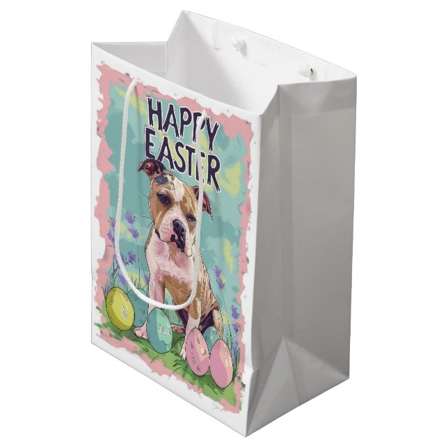 American Staffordshire Happy Easter Medium Gift Bag (Front Angled)