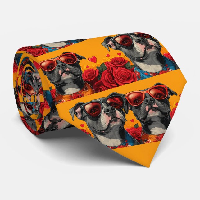 American Staffordshire Heart Roses Valentine's Day Tie (Rolled)