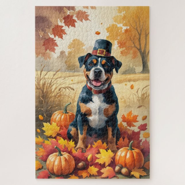 American Staffordshire in Autumn Leaves  Jigsaw Puzzle (Vertical)
