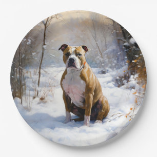 American Staffordshire Let It Snow Christmas Paper Plate