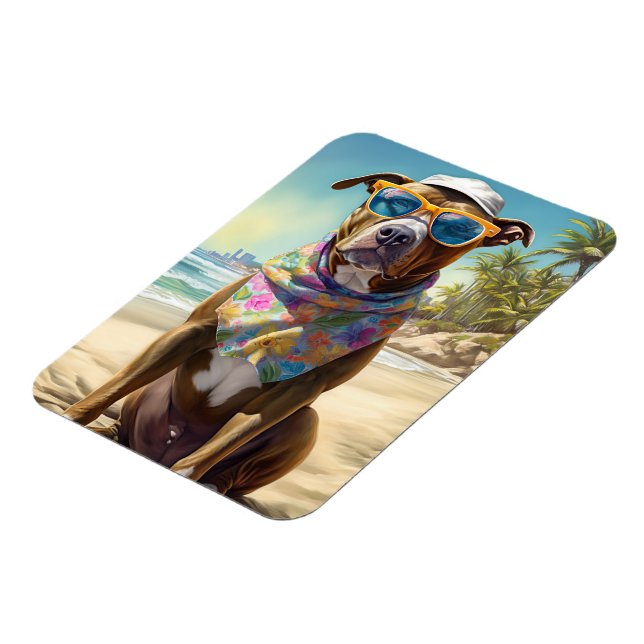 American Staffordshire on Beach,summer gift Magnet (Left Side)