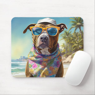 American Staffordshire on Beach,summer gift Mouse Pad