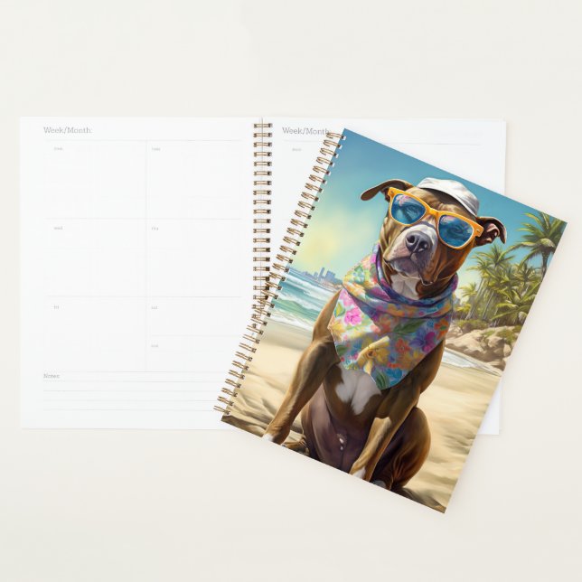 American Staffordshire on Beach,summer gift Planner (Display)