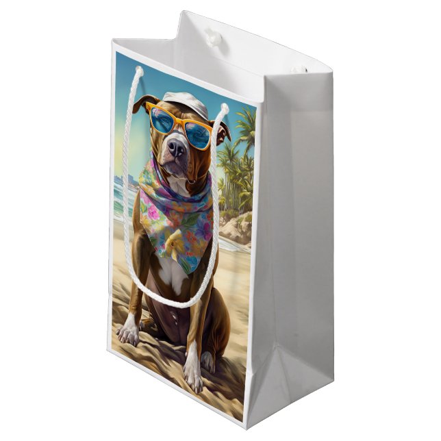 American Staffordshire on Beach,summer gift Small Gift Bag (Front Angled)