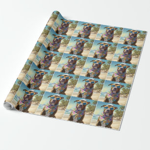 American Staffordshire on Beach,summer gift Wrapping Paper