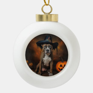 American Staffordshire Pumpkins Halloween Scary Ceramic Ball Christmas Ornament