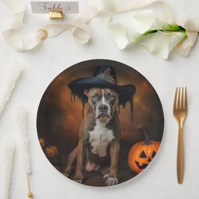 American Staffordshire Pumpkins Halloween Scary Paper Plate (Wedding)