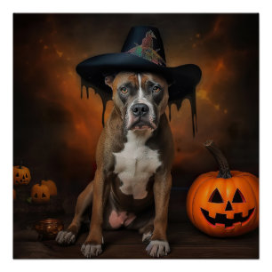 American Staffordshire Pumpkins Halloween Scary Poster