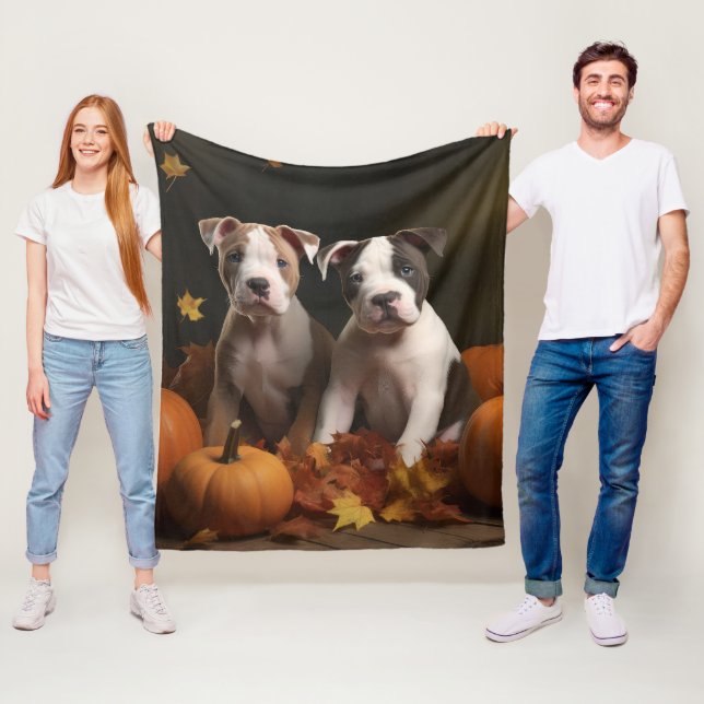 American Staffordshire Puppy Autumn Delight Fleece Blanket (In Situ)