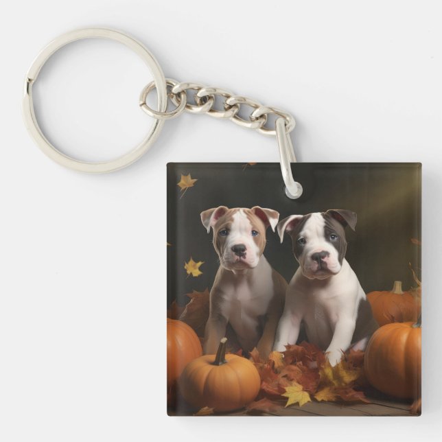 American Staffordshire Puppy Autumn Delight Key Ring (Front)