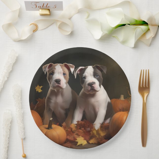 American Staffordshire Puppy Autumn Delight Paper Plate (Wedding)