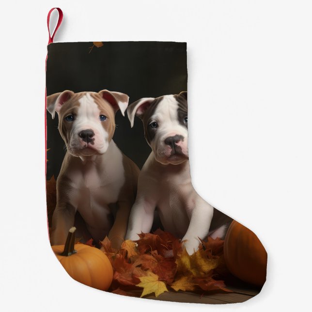American Staffordshire Puppy Autumn Delight Small Christmas Stocking (Front)
