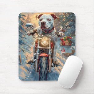 American Staffordshire Riding Motorcycle Christmas Mouse Pad