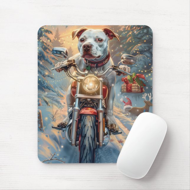 American Staffordshire Riding Motorcycle Christmas Mouse Pad (With Mouse)