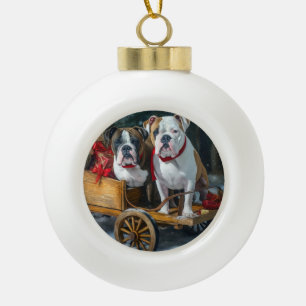 American Staffordshire Snowy Sleigh Christmas Ceramic Ball Christmas Ornament