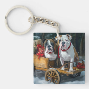 American Staffordshire Snowy Sleigh Christmas  Key Ring