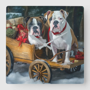 American Staffordshire Snowy Sleigh Christmas Square Wall Clock
