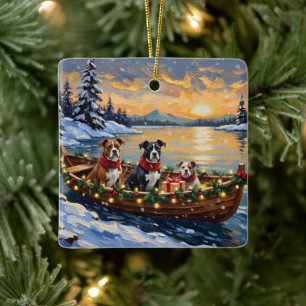 American Staffordshire Terrier Christmas Boat Ceramic Ornament