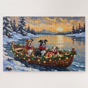 American Staffordshire Terrier Christmas Boat Jigsaw Puzzle