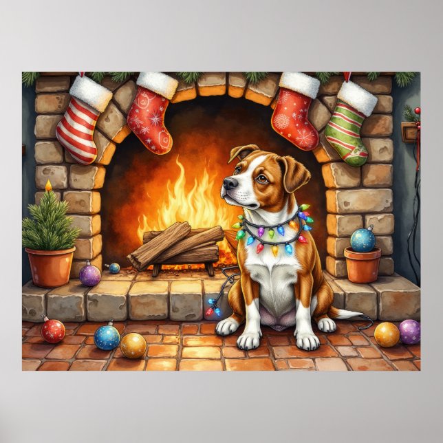 American Staffordshire Terrier Christmas Lights Poster (Front)