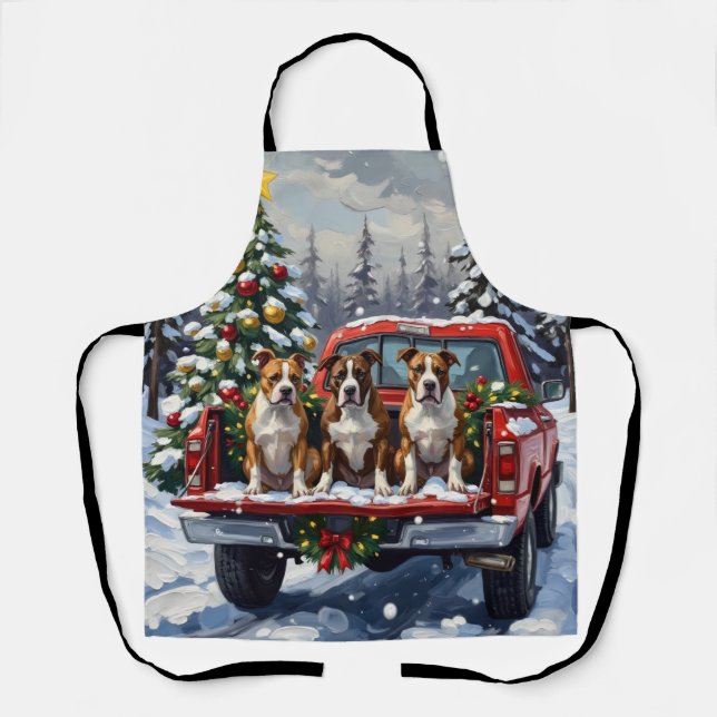 American Staffordshire Terrier Christmas Red Truck Apron (Front)