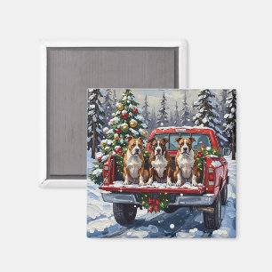 American Staffordshire Terrier Christmas Red Truck Magnet