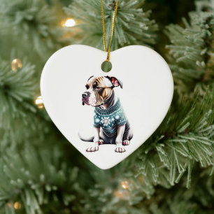 American Staffordshire Terrier Christmas Sweater Ceramic Ornament