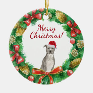 American staffordshire terrier Dog Merry christmas Ceramic Ornament