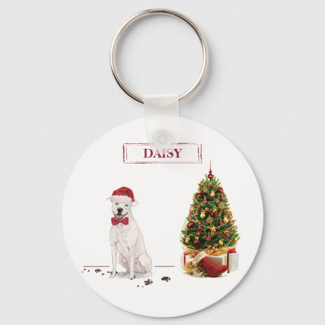 American Staffordshire Terrier Funny Christmas Dog Key Ring (Front)