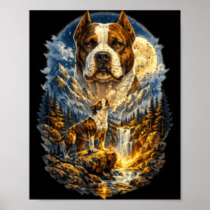 American Staffordshire Terrier Howling Moon Poster