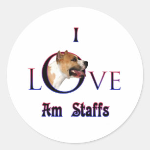 American Staffordshire Terrier I Love Classic Round Sticker