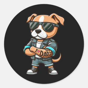 American Staffordshire Terrier I Love Dad Funny Do Classic Round Sticker